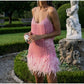 Women's Feather Fringe Sequin Spaghetti Strap Dress