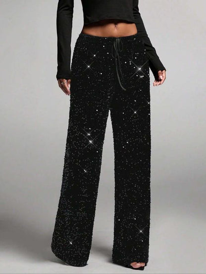 🎅LAST DAY SALE 50% OFF💖Women's Sequin Sparkle Wide Leg Pants with Elastic Waistband