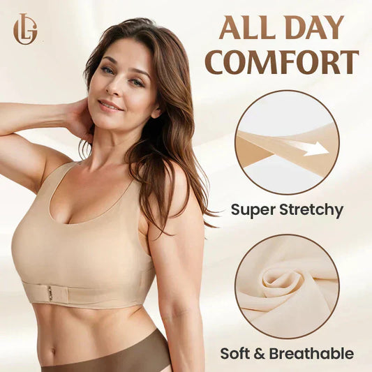 ✨50% OFF NOW! 👙 Front Closure Cross-Back Wireless Posture Bra – Ultra Push-Up, All-Day Comfort & Natural Lift for a Slimmer, Taller Silhouette 💖