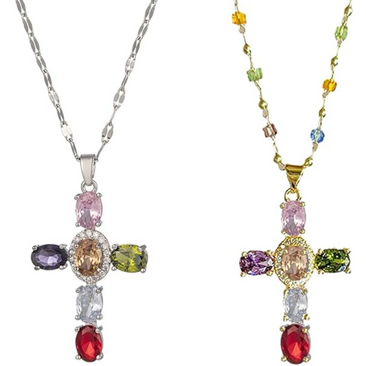 🎁BUY 1 GET 1 FREE❤️Colorful Rhinestone Cross Pendant Necklaces