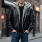 Men's Hooded PU Leather Jacket with Faux Fur Lining