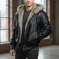 Men's Hooded PU Leather Jacket with Faux Fur Lining
