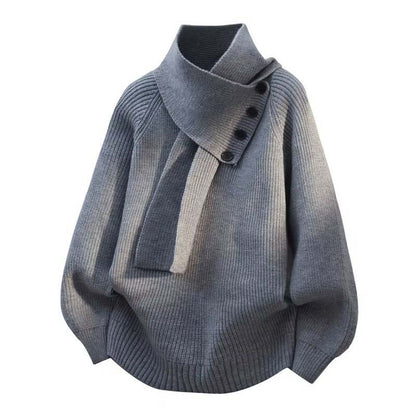 Men's Casual Ribbed Sweater with Detachable Scarf