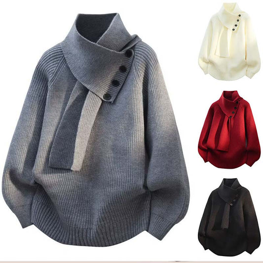 💗Unisex Casual Ribbed Sweater with Detachable Scarf