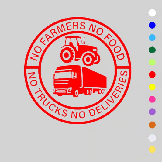 Car Vinyl Sticker: No Farmers No Food - No Trucks No Deliveries