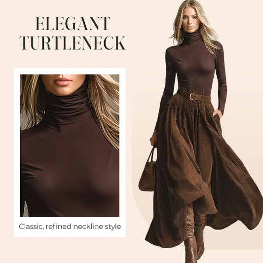 Vintage Chic Turtleneck Top & Corduroy Skirt Set