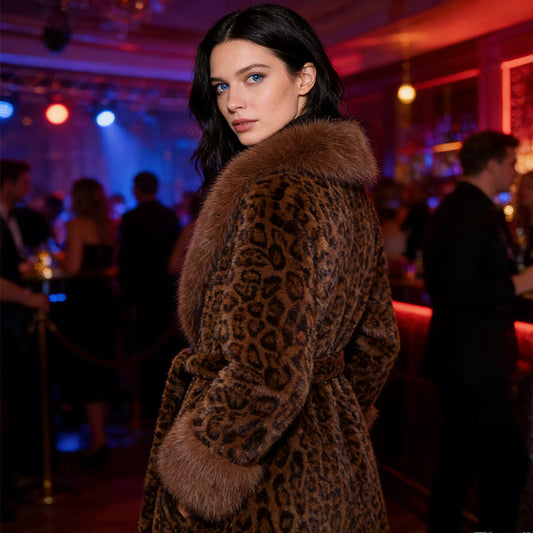 🧥Women's Leopard Print Fluffy Faux Fur Coat with Belt🔥🔥