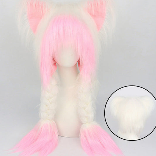 💖Plush Cat Ear Winter Hat with Braided Pigtails