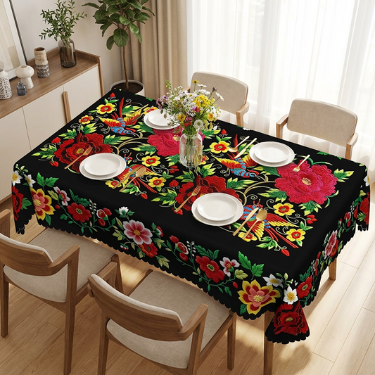 💖Mexican Floral Tablecloth with Scalloped Edge