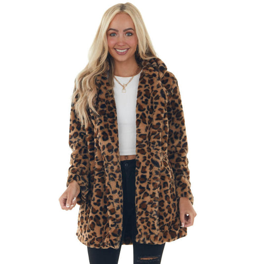 💖Women's Casual Loose Plush Leopard Coat