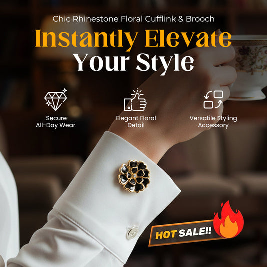 🌸Chic Rhinestone Floral Cufflink & Brooch