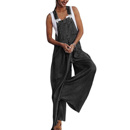 Women's Sleeveless Wide-Leg Denim Overalls